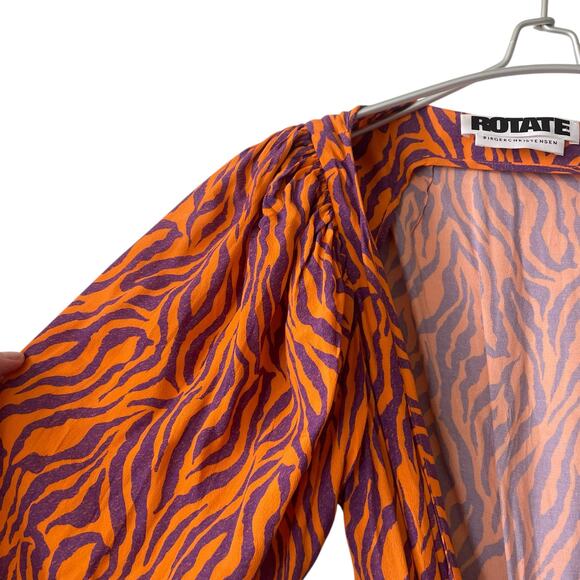 ROTATE Birger Christensen Zebra Print Wrap Mini Dress V Cut Tie Waist SZ 38 - Picture 4 of 8